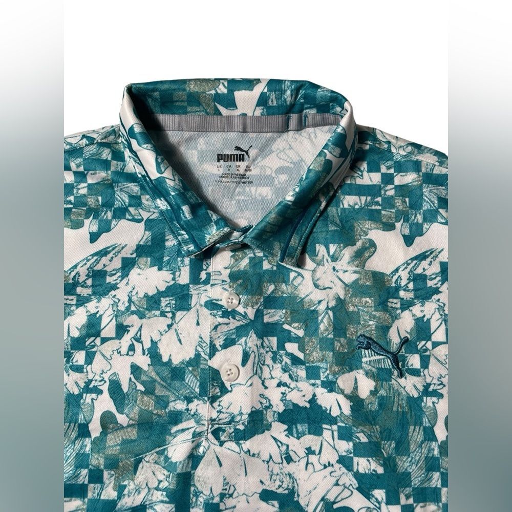 Puma Botanical Floral Tech Pique performance golf polo Shirt men’s size L